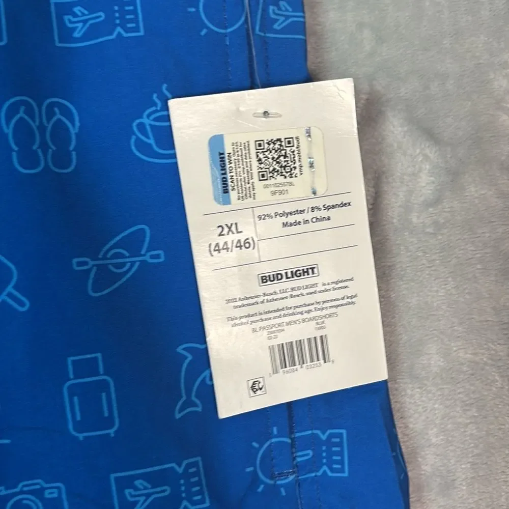 NWT New Bud Light Blue Swim Summer Board Trunks Shorts with Pockets Large